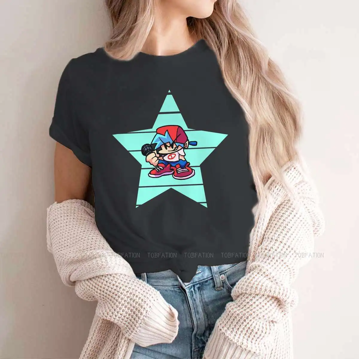 

Punk Star TShirt For Women Friday Night Funkin Boyfriend GF Rhythm Game Tees Harajuku Ladies T Shirt Basic Graphic Oversized