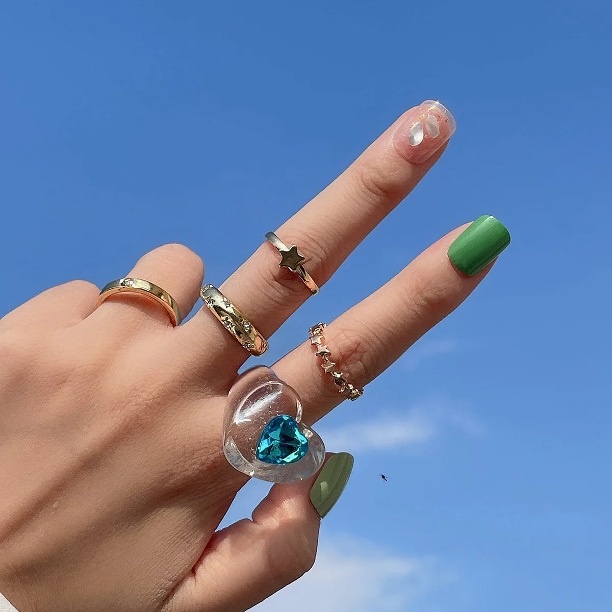 

5pcs/set Colorful Transparent Resin Acrylic Zircon Ring for Women Rhinestone Geometric Round Crystal Ring Jewelry New Year Gifts