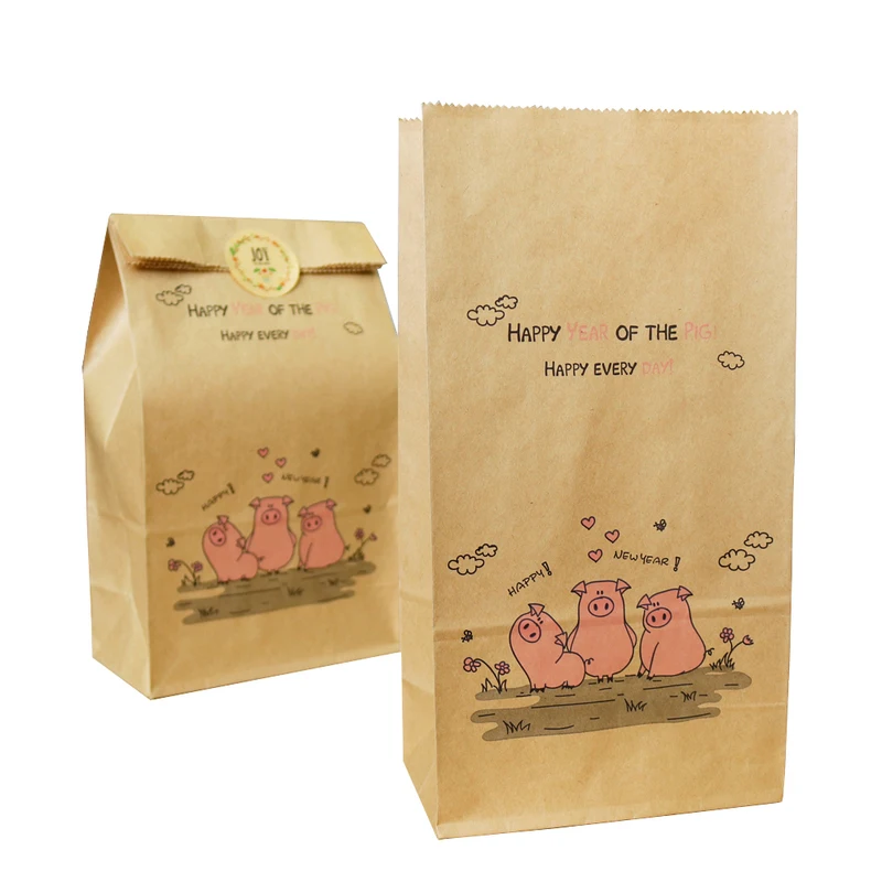 10pcs Kraft Paper Bag for Gifts Cartoon Pig Gift Wedding Candy Birthday Party Favor Cookie Biscuits Packaging | Дом и сад