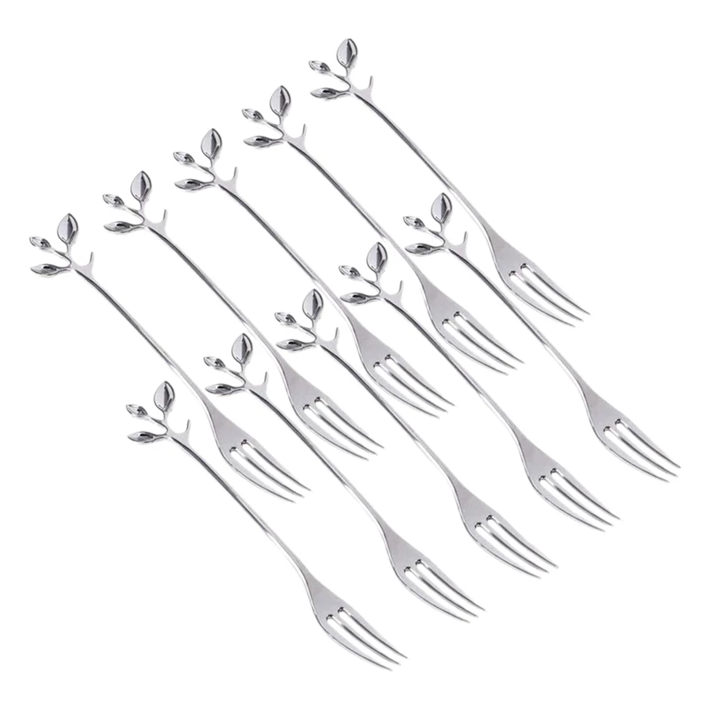 

20 шт Нержавеющая сталь вилки для фруктов ручка в форме листа торт вилка для десерта фруктовый салат закуска торт коктейль