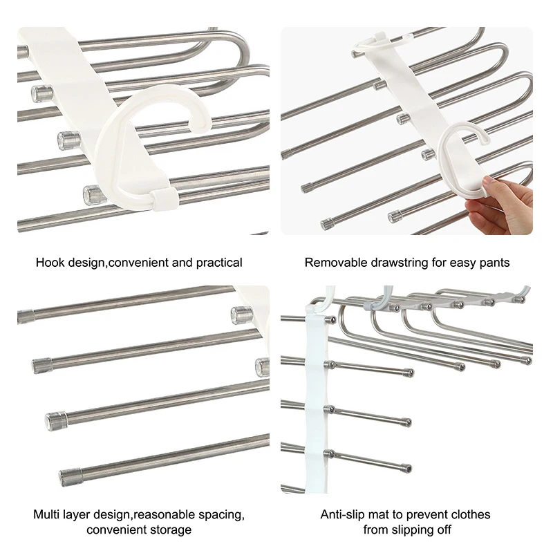 

5-in-1 Pants Hanger Multifunctional Portable Stainless Steel Hanger For Clothes Trousers Coat Storage Organization Space Saving