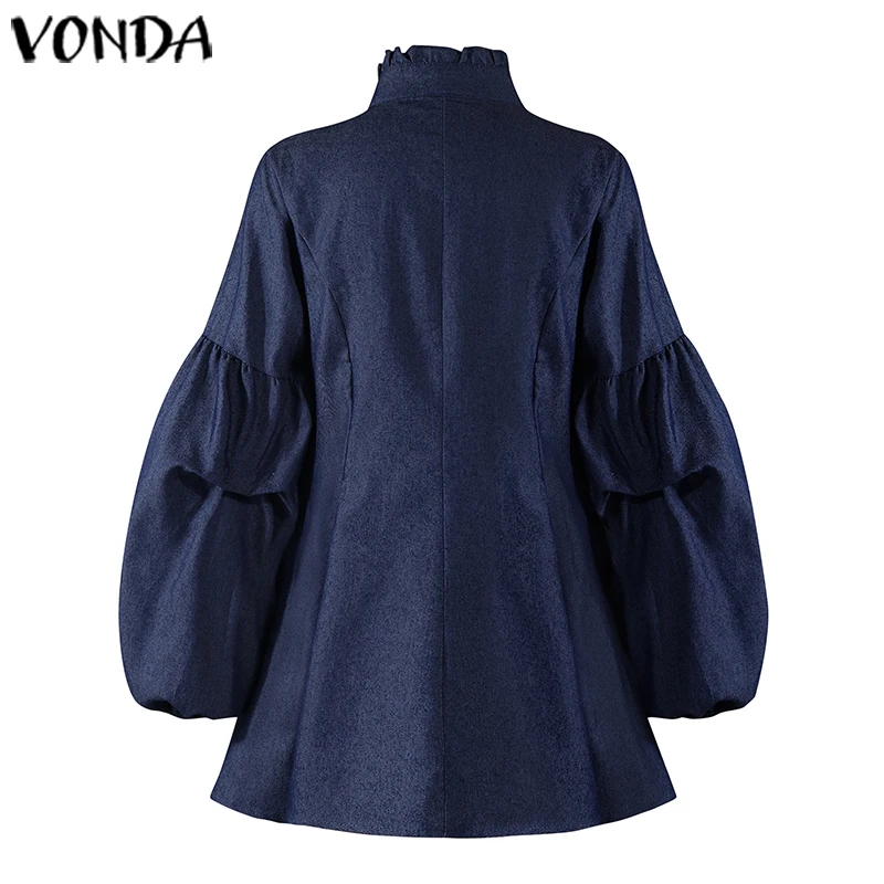 Джинсовые женские рубашки VONDA блузки повседневные Плиссированные Топы с длинным