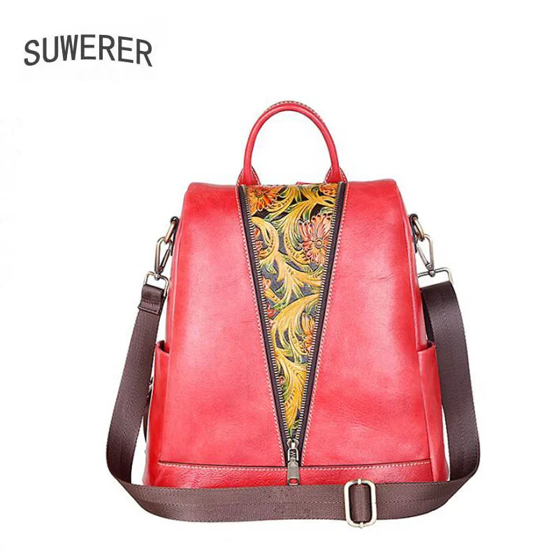 

New Women Genuine Leather Bag High quality Women Backpack Women's famous brand leather fashion Leisure schoolbag Embossed bag