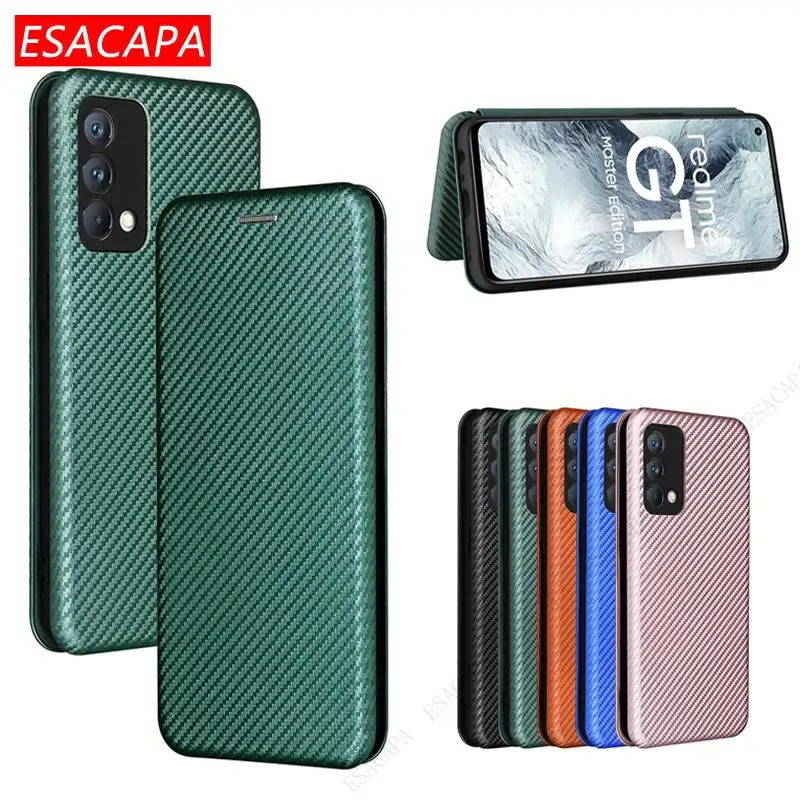 

Ударопрочный флип-чехол из углеродного волокна и кожи для телефона OPPO Realme GT Master Магнитный кошелек держатель для карт чехол для Realme GT Master