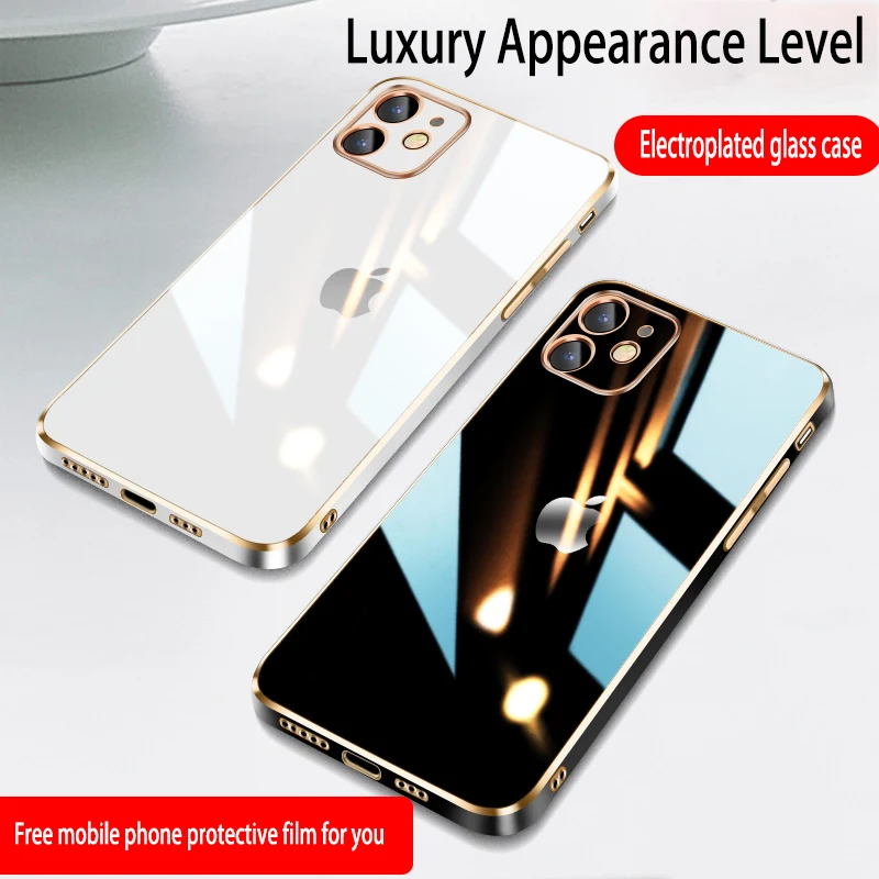 

For iPhone 12 Case.new straight edge glass 12 Pro 11 PRO MAX all-inclusive lens X XS XR ultra-thin Mini phone luxury case