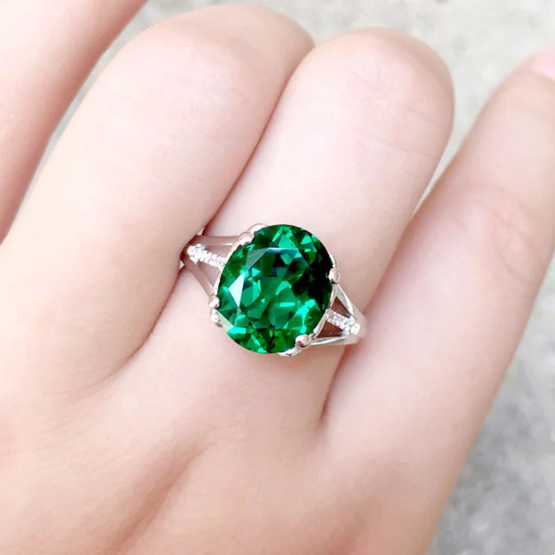 

Luxury Crystal Green Oval Ring For Women Jewelry Trendy 925 Sterling Silver Ring Female Bridal Wedding Finger Accessories Gift