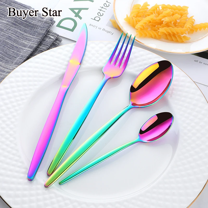 Набор столовых приборов из нержавеющей стали 4 шт. набор нож вилка ложка радуга
