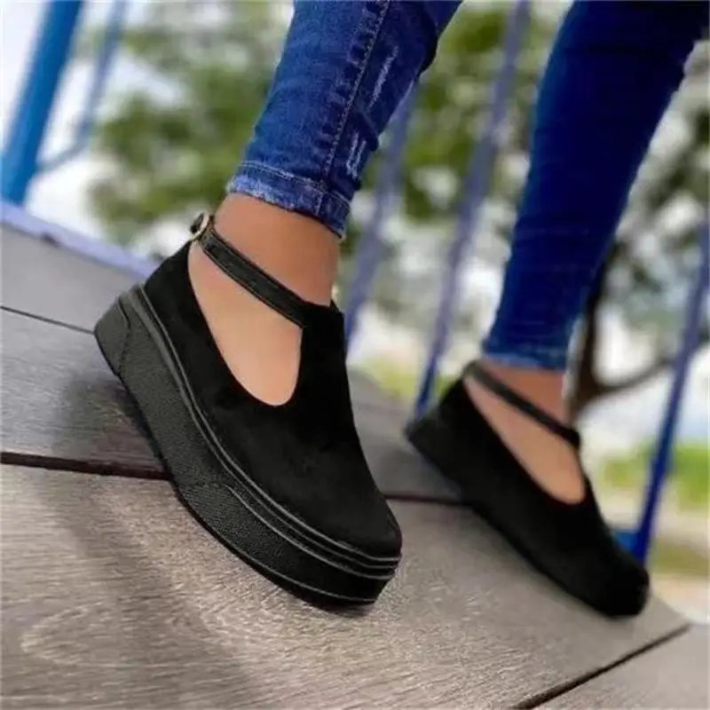 

Women's Sneakers Ladies Casual Solid Color Shoes Summer Fashion Round Toe Buckle Female Flat Single Shoes Sneakers Plus Size