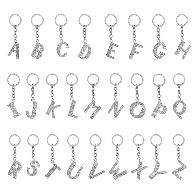 

A-Z 26 Letters Pendant Keychain Crystal Rhinestone Bag Key Ring Jewelry Keyring Women Bag Charms Ethnic Jewelry
