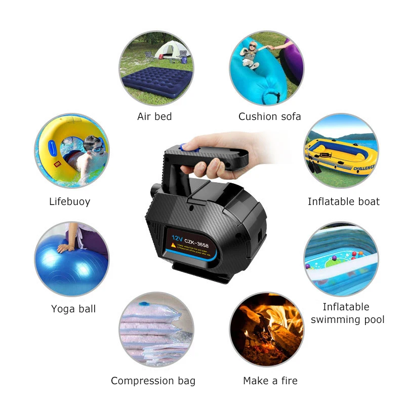

Portable Electric Inflator Pump Air Compressor for Inflatable Bed Couch Pool Raft Boat Toy and Storage Compression Bag