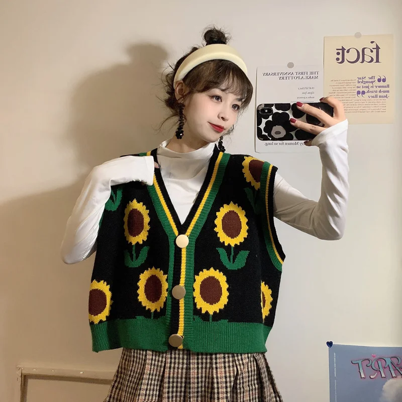 Vest Women Spring Artistic Loose Vintage College Knitted Ins All-match Soft Outwear Daily Cropped Students Design Retro Teens BF | Женская