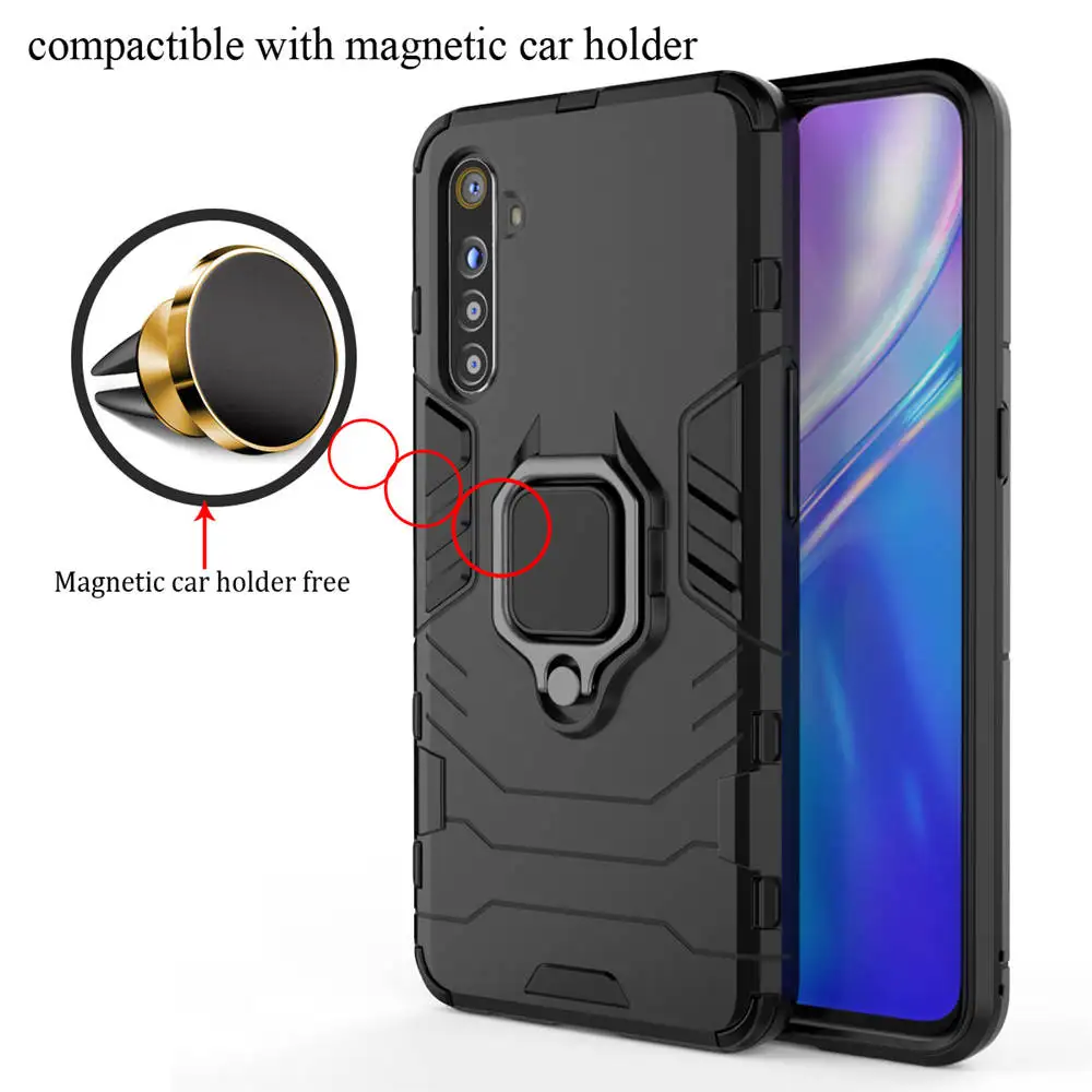 Для Oppo A1K A11X K3 A9 кольцевой держатель чехол для телефона realme 3 5 pro C2 X X2 XT Q Reno 2 магнитный автомобильный противоударный защитный чехол - Цвет: Car Mount- Black