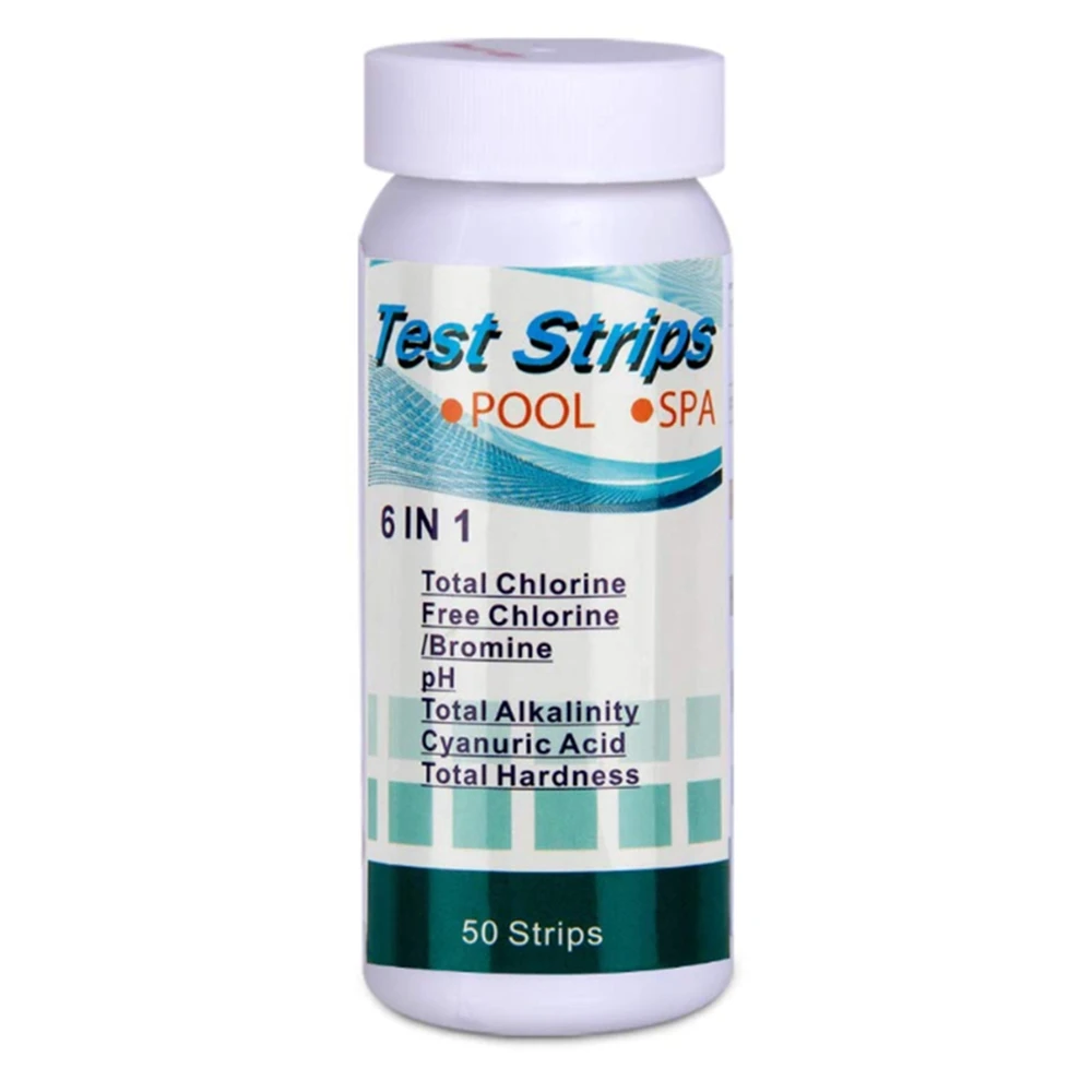 

Hot 50Pcs 6-In-1 Swimming Pool PH Test Paper Residual Chlorine PH Value Alkalinity Hardness Test Strip PH Tester