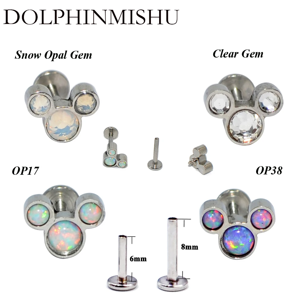 

1PC Titanium Steel OPal Gem Internally Thread Ear Tragus Cartilage Crystal Earring Stud Labret Stud Piercings 16G Women Jewelry