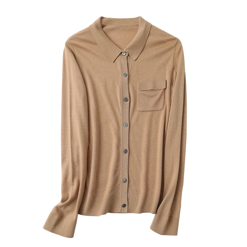 

Shirt collar wool Cardigan Sweater Women Long Sleeve Soft Wool Sweaters Knitted wool Cardigan