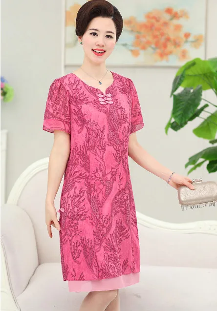 Office Women Summer Dress 2021 Vintage Retro Elegant Luxury Middle Age Women's Print Knee-Length Oversized Silk HJ48 |