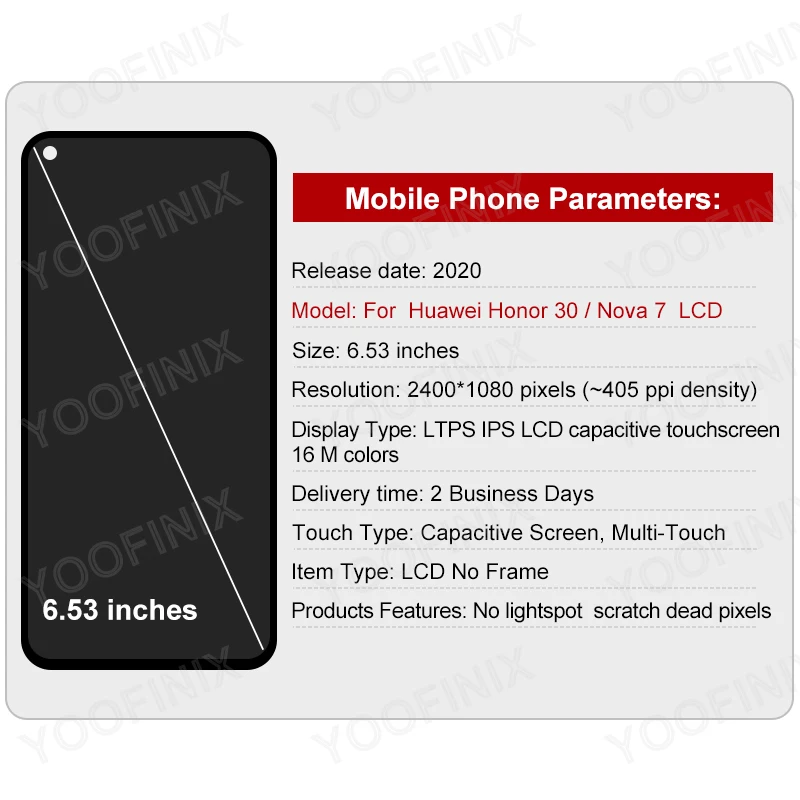 Repuesto de pantalla LCD para m&oacute;vil, piezas de repuesto de Digitalizador de pantalla t&aacute;ctil de 6,53 pulgadas para Huawei Honor 30, NOVA 7, BMH-AN10-1