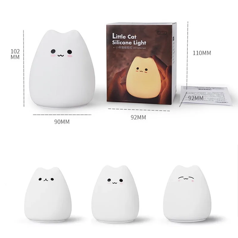 Мультфильм животных силиконовый Кот светодиодный ночник Мягкий Красочный