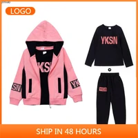 sports suit for girls 3pcsset children clothes cotton hoodie t shirts pants kids tracksuit for girls 5 6 8 9 10 12 13 years