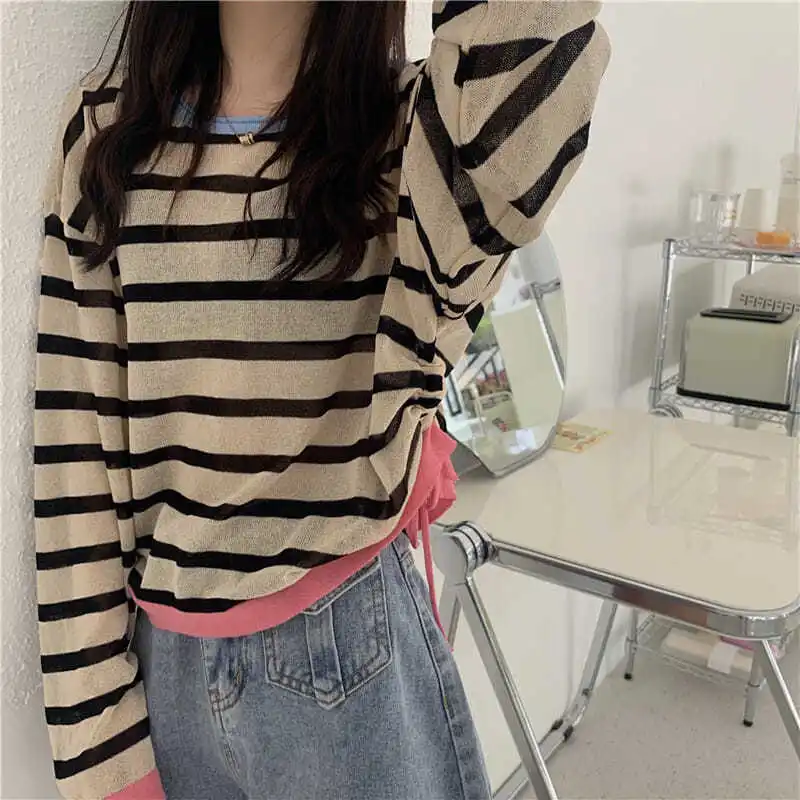 

Summer Long Sleeve T-shirts Women Sun-proof Chic Korean Style Thin Leisure Loose Harajuku Simple Casual Cozy Fashion Ulzzang Ins