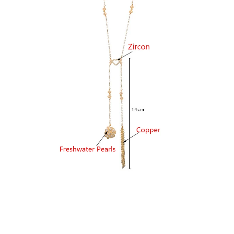 

Trendy Crystal Heart Shaped Pendant Necklace Freshwater Pearl Long Chain Sweater Neckalces For Women Fashion Jewelry Accessories