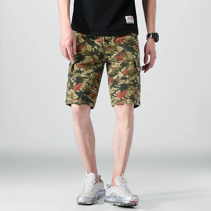 

Мужские шорты-карго, летние хлопковые шорты цвета хаки, свободные, с несколькими карманами, повседневные Бермуды, 2021
