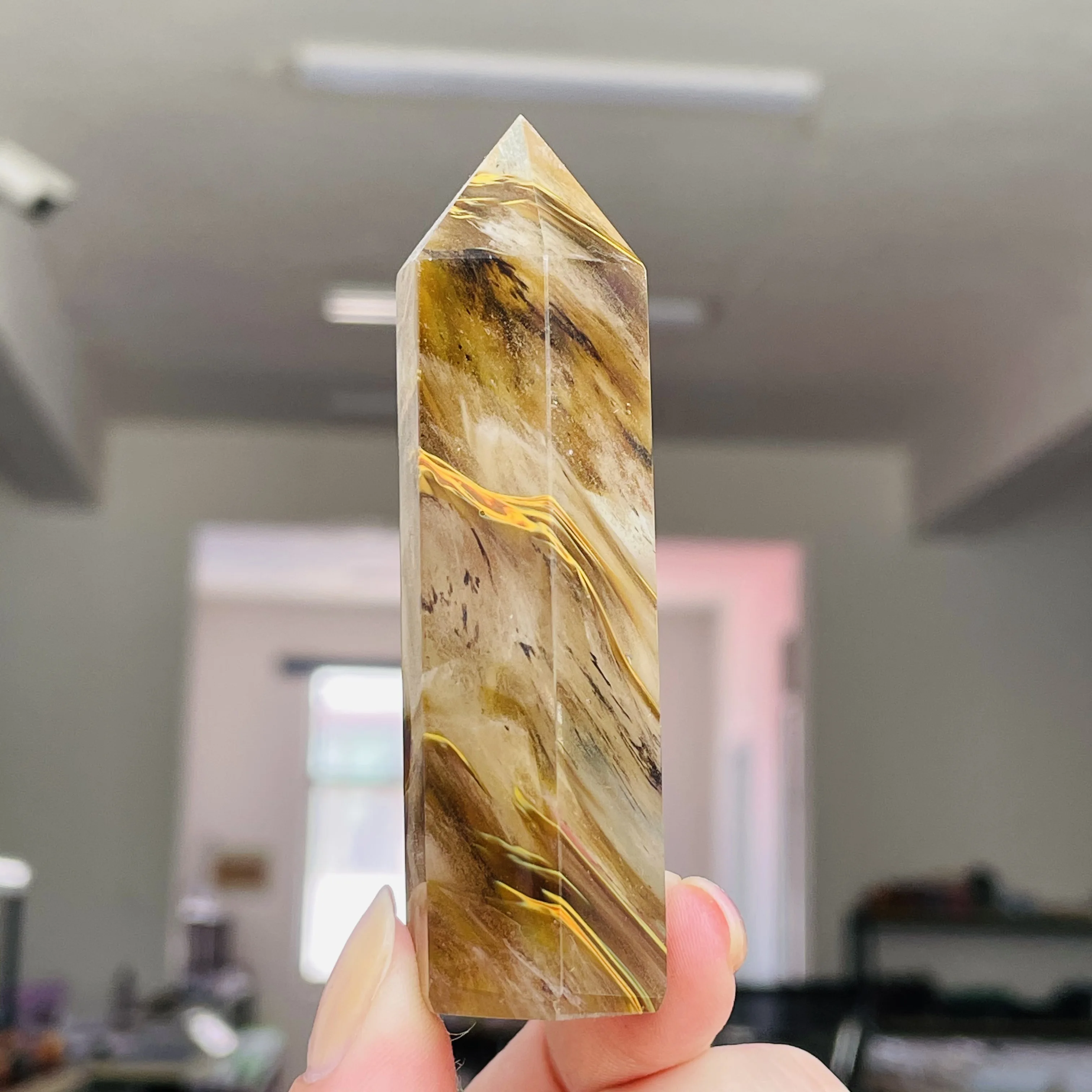 

Шкура тигра плавки камень кристалл Шестиугольная точка орнамент в Форме Призмы для домашнего декора