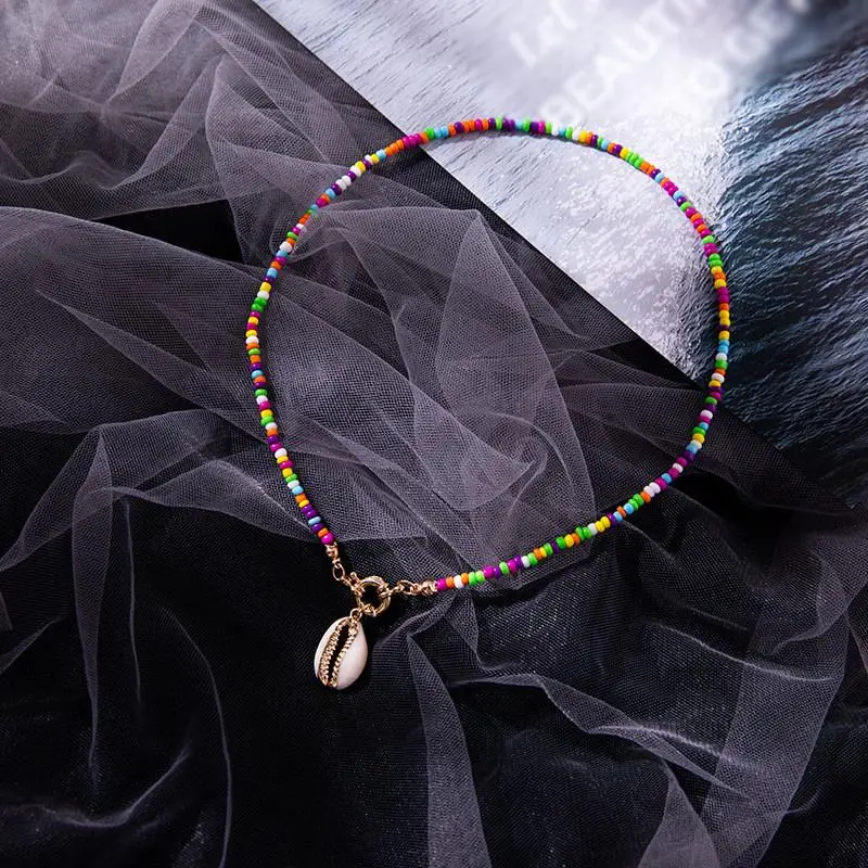 Женский цветной бисер колье в богемном стиле винтажное ожерелье виде ракушки