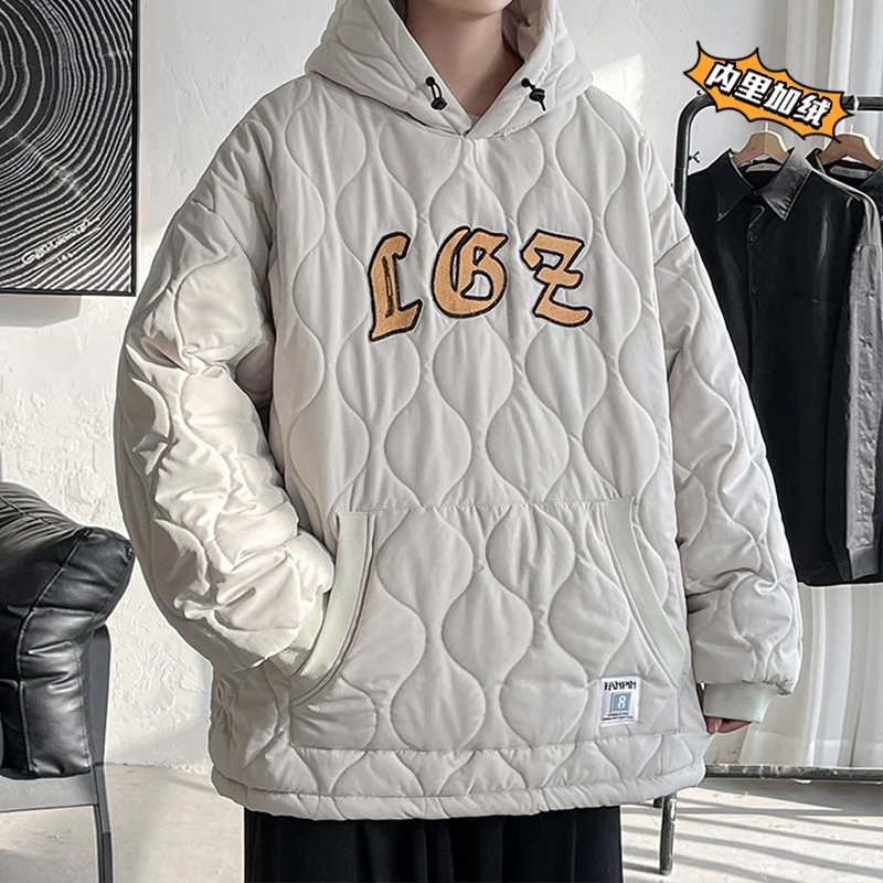 

Autumn and winter new men's jacket casual loose large size printing hooded pullover coat thick warm and windproof coat 5XL