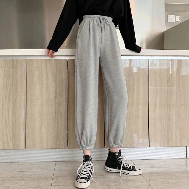 

HED Women High Waist Drawstring Jogging Pants Plus Size Female New Fashion Solid Color Loose Harem Trousers Ladies Casual Pants