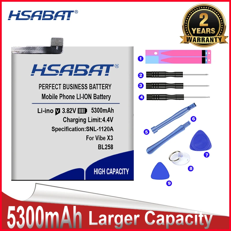 Аккумулятор HSABAT 5300 мАч для Lenovo Lemeng X3 C50 C70 BL258 Vibe X3c50 X3c70 X3a40 бесплатная доставка |