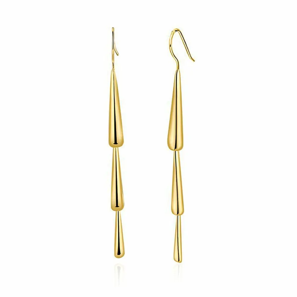 

1 Pair Golden Droplet Shape Long Earrings Women's Creative Gifts Suitable For Girl Valentine's Day Present