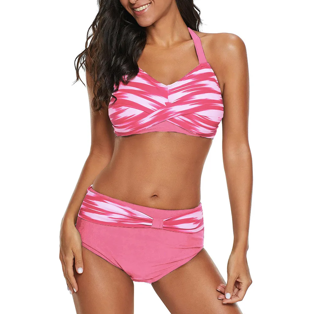 Женский купальник бикини пляжная одежда высокая талия сексуальный черный на