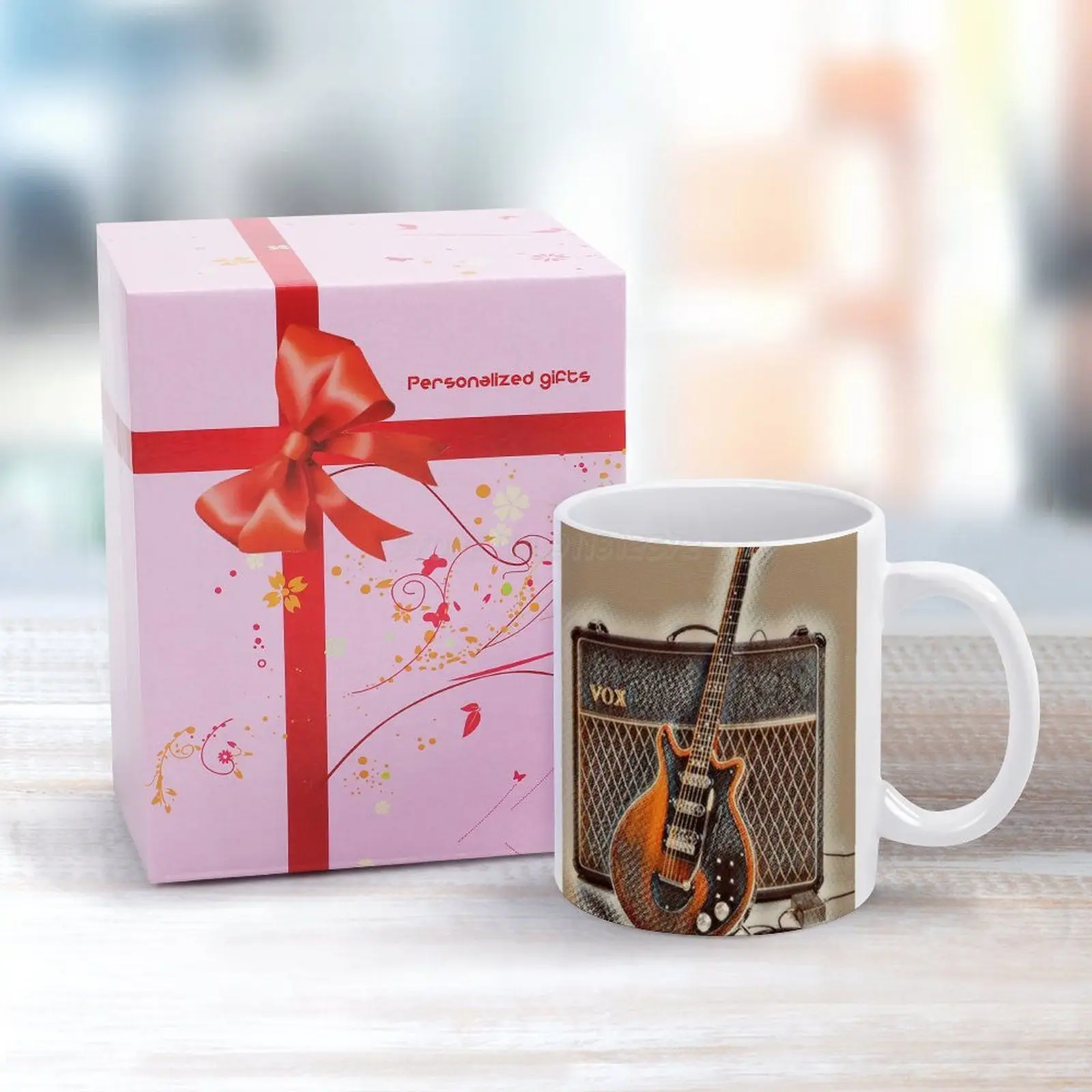 Керамическая белая кружка "Red Special Guitar And Amp White Mug Ceramic Creative May Music Brian Art Wok Water Colour Queen on".