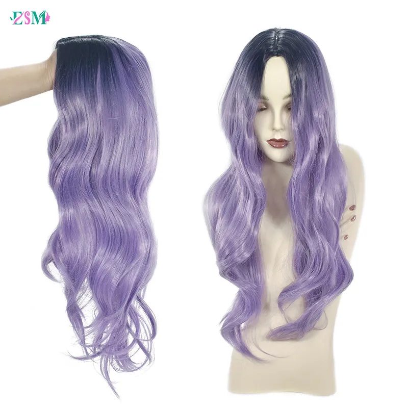 Синтетические парики для женщин 2 тона черные пепельные фиолетовые температура