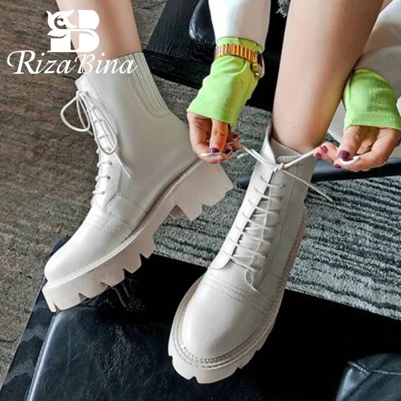 RIZABINA полусапожки женская обувь на толстой подошве из натуральной кожи Ботильоны