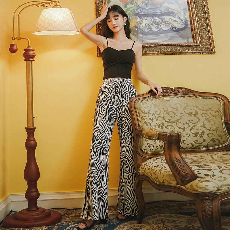 Брюки TingYiLi женские с широкими штанинами винтажные уличные штаны принтом зебры