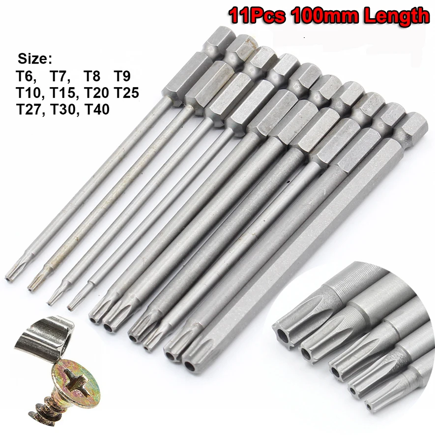 11 шт./компл. 100 мм S2 подделок безопасности сверло Набор отвертка головка 1/4 &quotс