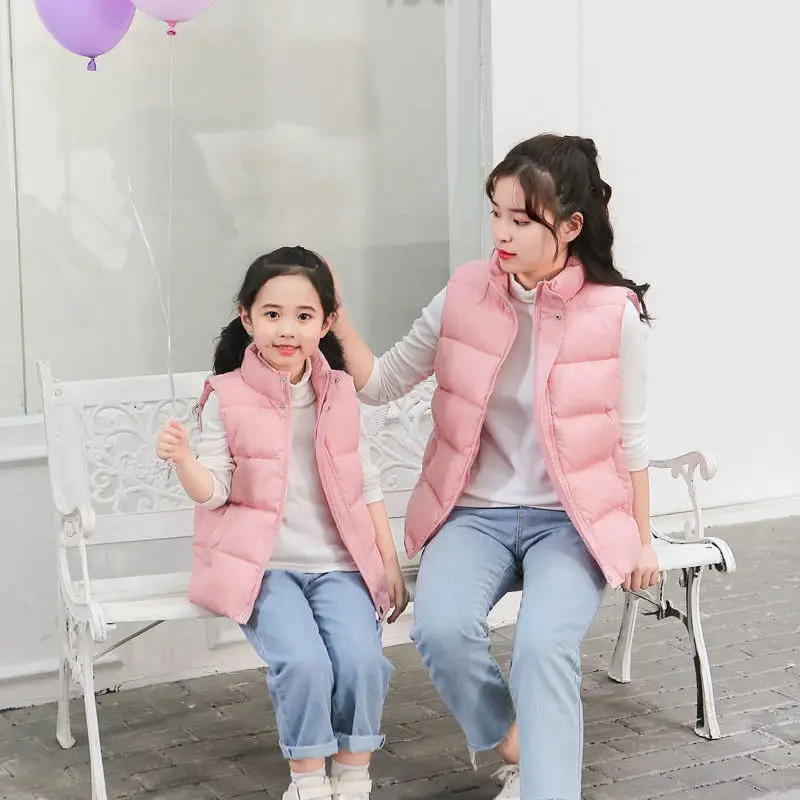 

2-12 Years Down Cotton Children's Sleeveless Waistcoat Thickened Warmth Vest Girl Boys Autumn Winter Vest Parent-child Vest Coat