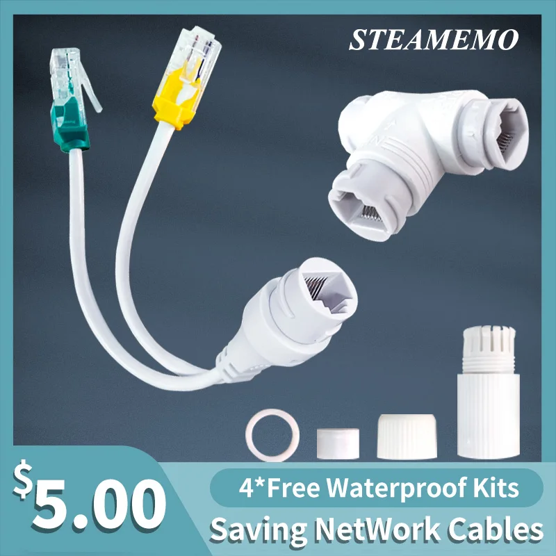 STEAMEMO POE Splitter 1-To-2 Saving Network Cable Three-way RJ45 Connector For IP Camera / Router / Wrieless AP