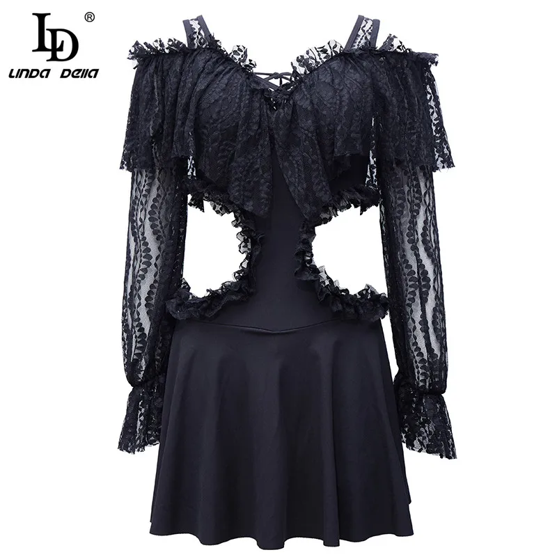 

LD LINDA DELLA 2021 Summer Women Sexy Body Lace Black Backless Bikini Swimming Beach Wear