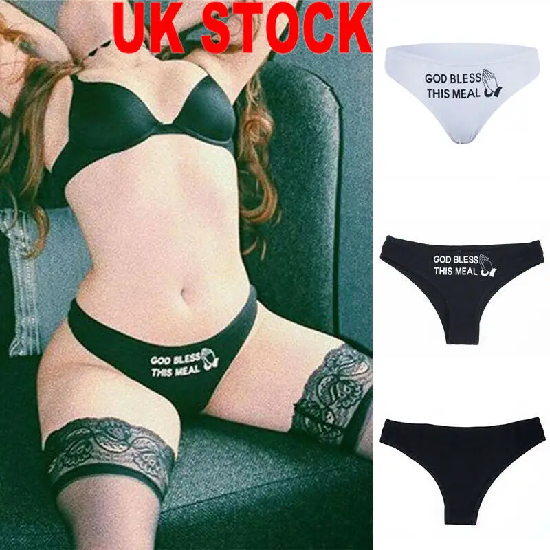 

Sexy Women Cotton G-string Briefs Panties Thongs Lingerie Underwear Knickers Trendy God Bless This Meal Letter Print Underpants