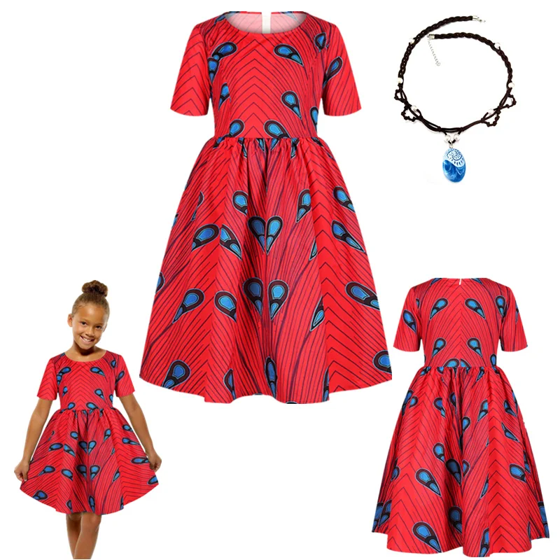 

2020 New Digital Print Girl Zip Short Sleeve Dress African Children Puff Skirt Children's Holiday Party Princess necklace Dress