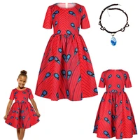 2020 new digital print girl zip short sleeve dress african children puff skirt childrens holiday party princess necklace dress