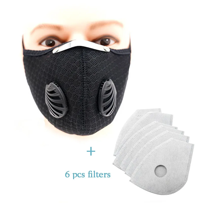 

Sports Cycling Face Mask Filters PM2.5 Anti-pollution Activated Carbon Half Face Shield Washable Mask With Filter Valve