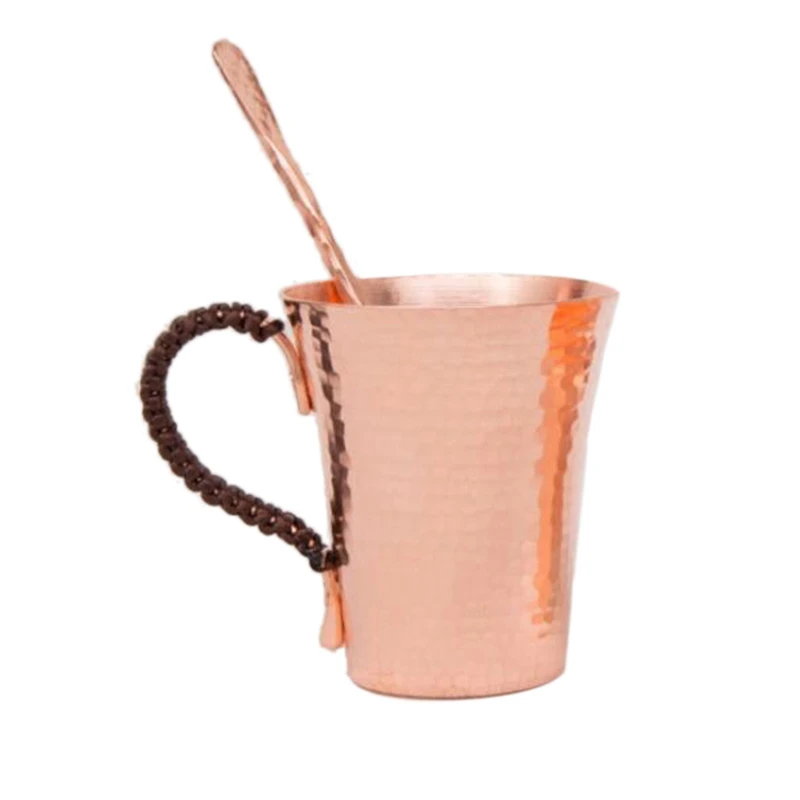

350Ml Handmade Thickened Pure Copper Water Tea Wine Beer Espresso Coffee Cup with Stirring Rod with Anti-Scalding Handle