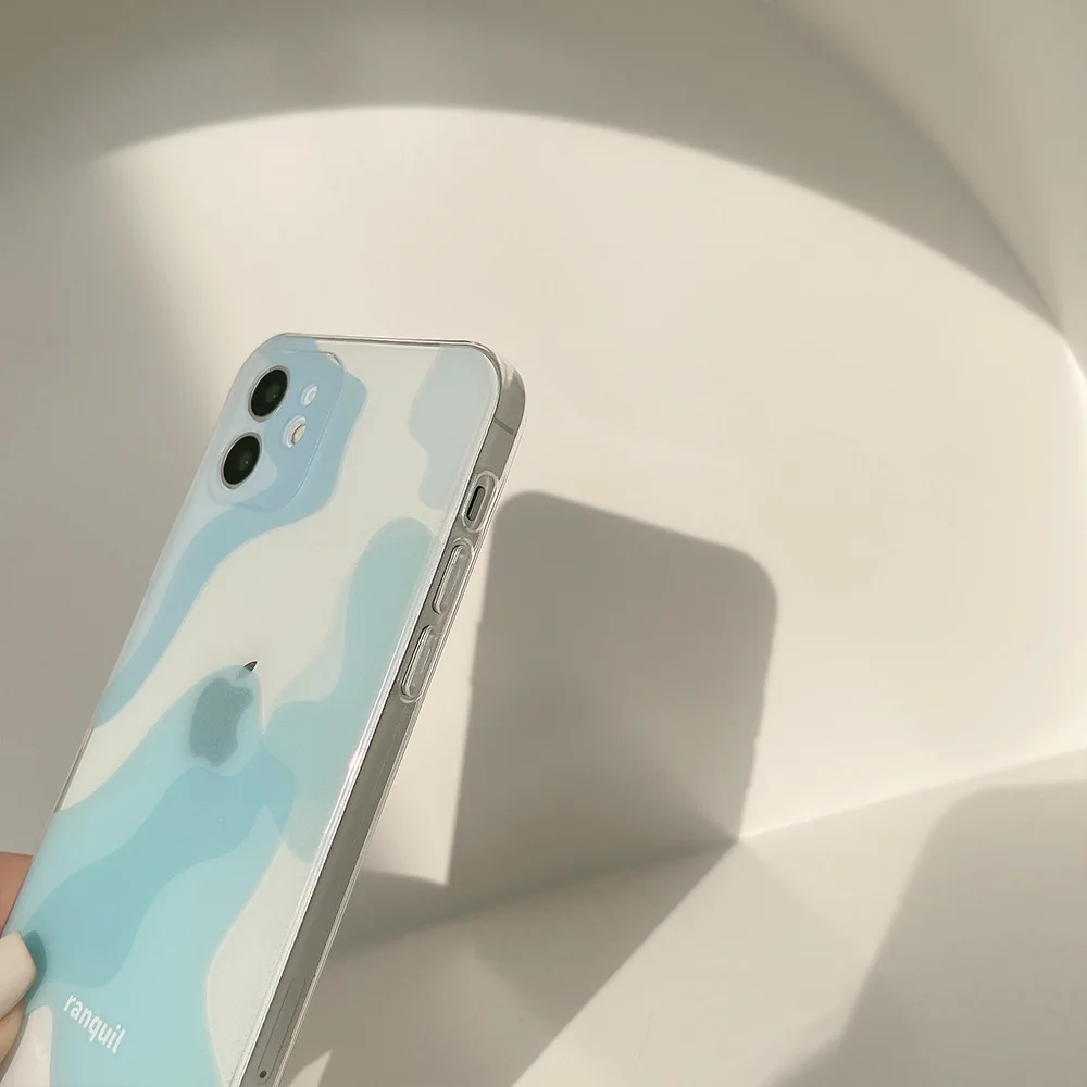 Artistic wave pattern blue soft silicone original phone case for iphone 8 7 plus x xr xs max 11 12 mini pro max cover conque