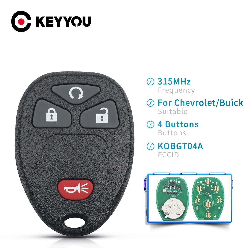 

KEYYOU For GMC Buick Chevrolet Cadillac Suburban Tahoe KOBGT04A Remote Control Function 4 Buttons Key Car Key Fob