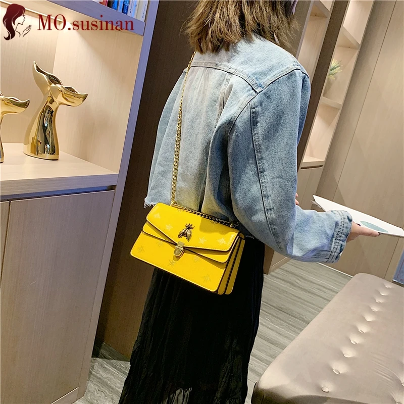 Роскошные сумки через плечо с цепочкой для женщин Высококачественная кожаная сумка на плечо модная маленькая квадратная сумка с Пчелкой женская сумка-мессенджер