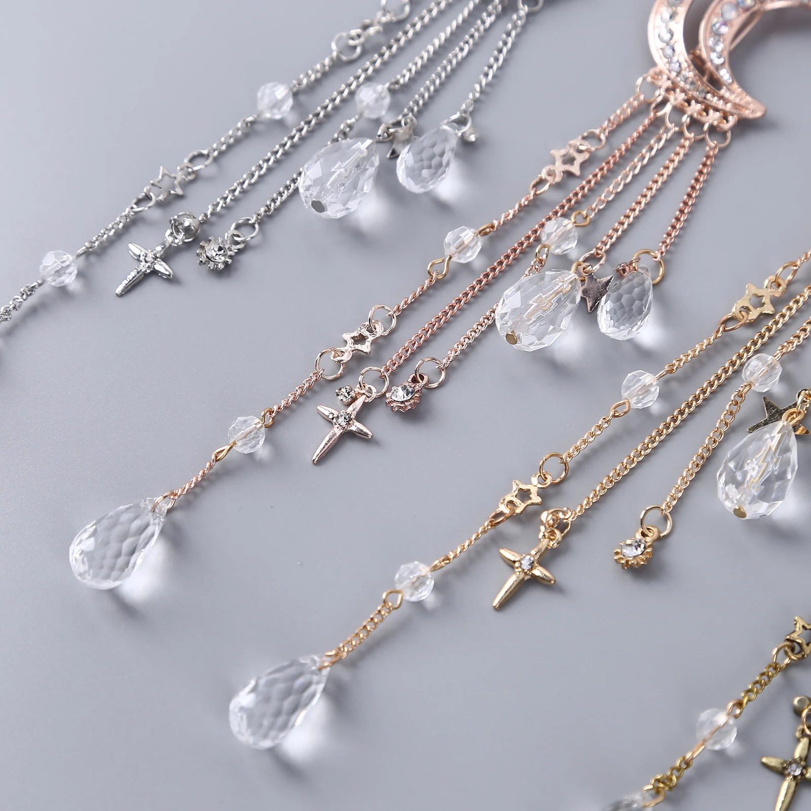 Заколки Стразы с кристаллами и Луной 4 шт. шпильки для волос подвесками